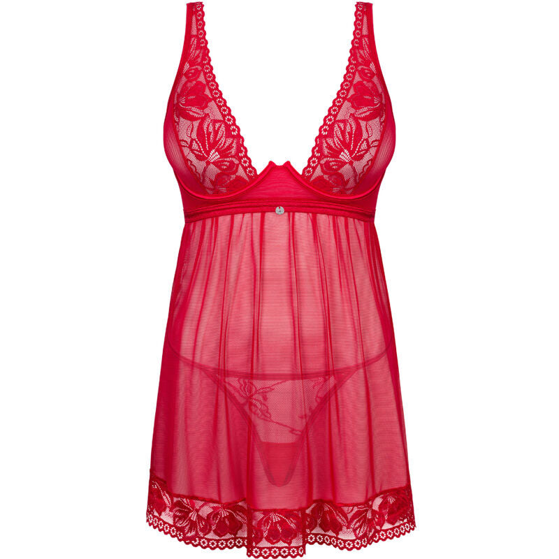 OBSESSIVE - LACELOVE BABYDOLL & THONG RED XS/S
