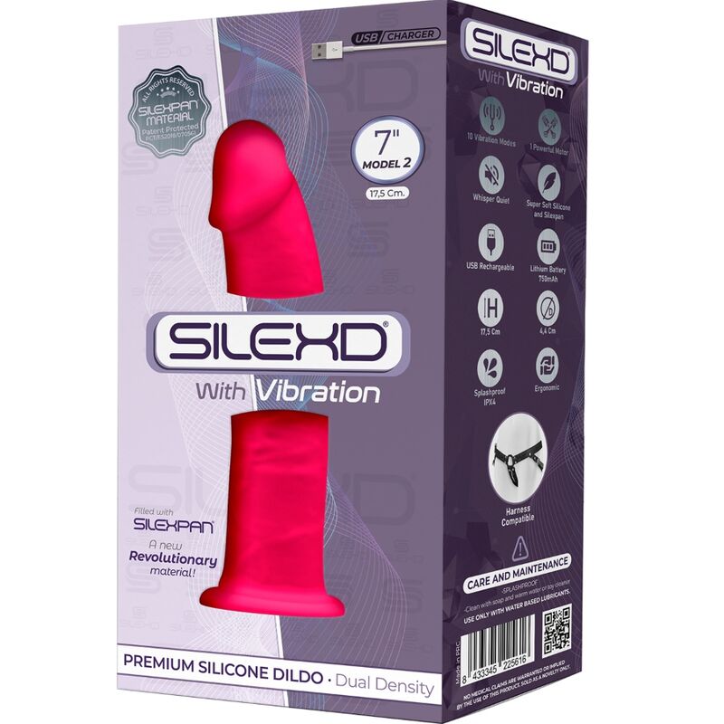 SILEXD - MODEL 1 REALISTIC PENIS VIBRATOR SILICONE PREMIUM SILEXPAN FUCHSIA 17.5 CM
