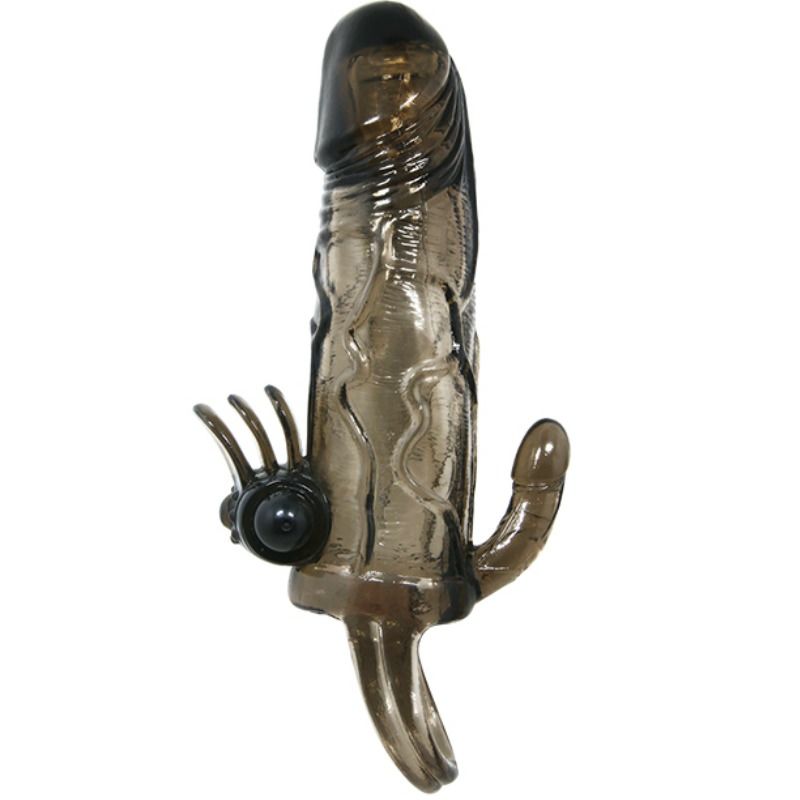 BAILE - BRAVE MAN PENIS COVER WITH CLIT AND ANAL STIMULATION DOUBLE BULLET BLACK 16.5 CM